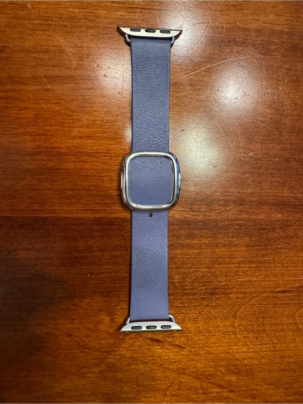 Apple Purple Leather Watch Band with Silver Connectors